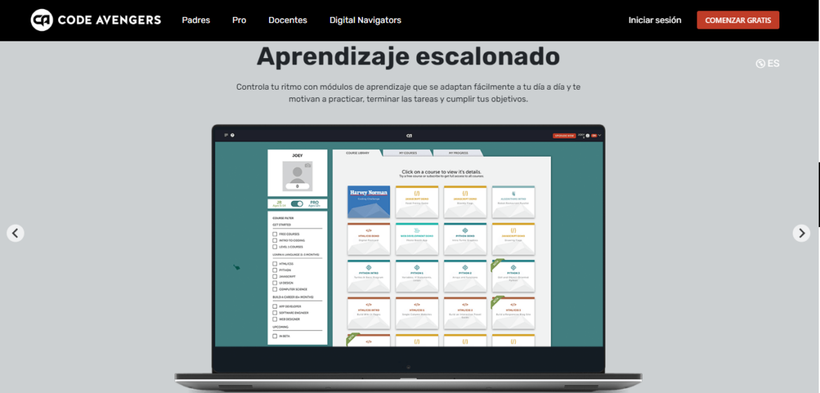 Aprendizaje escalonado en Code Avengers