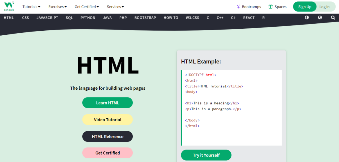 Oferta formativa online en W3Schools